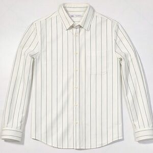 Zara Men's Striped Shirt Ecru - Green Size Large